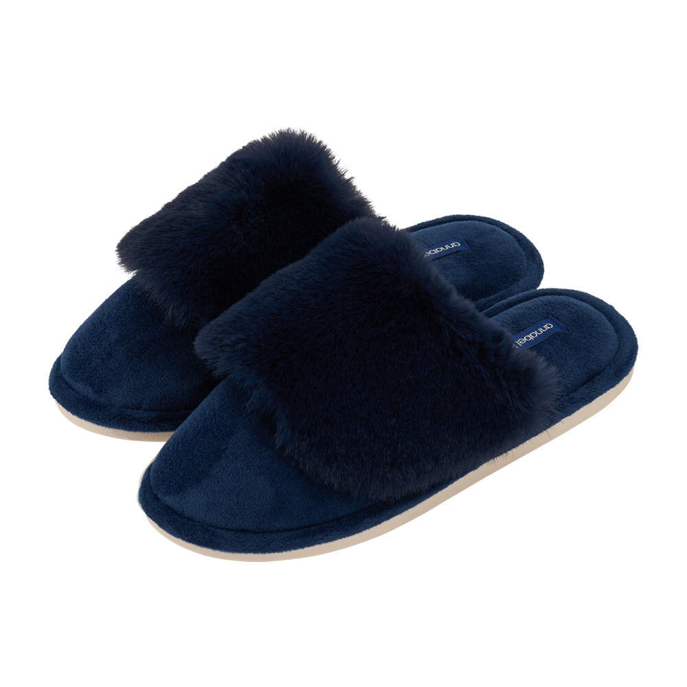 Annabel Trends Cosy Luxe Bedroom Slip-On Slippers Polyester Navy