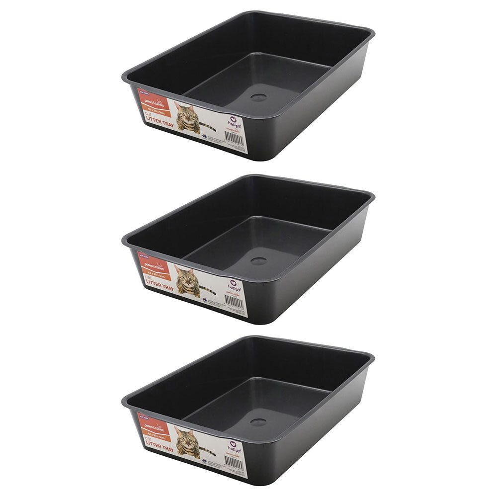 Paws and Claws Portable Cat/Kitten 41.5cm Durable/Non Toxic Litter Tray Black (3 Pack)