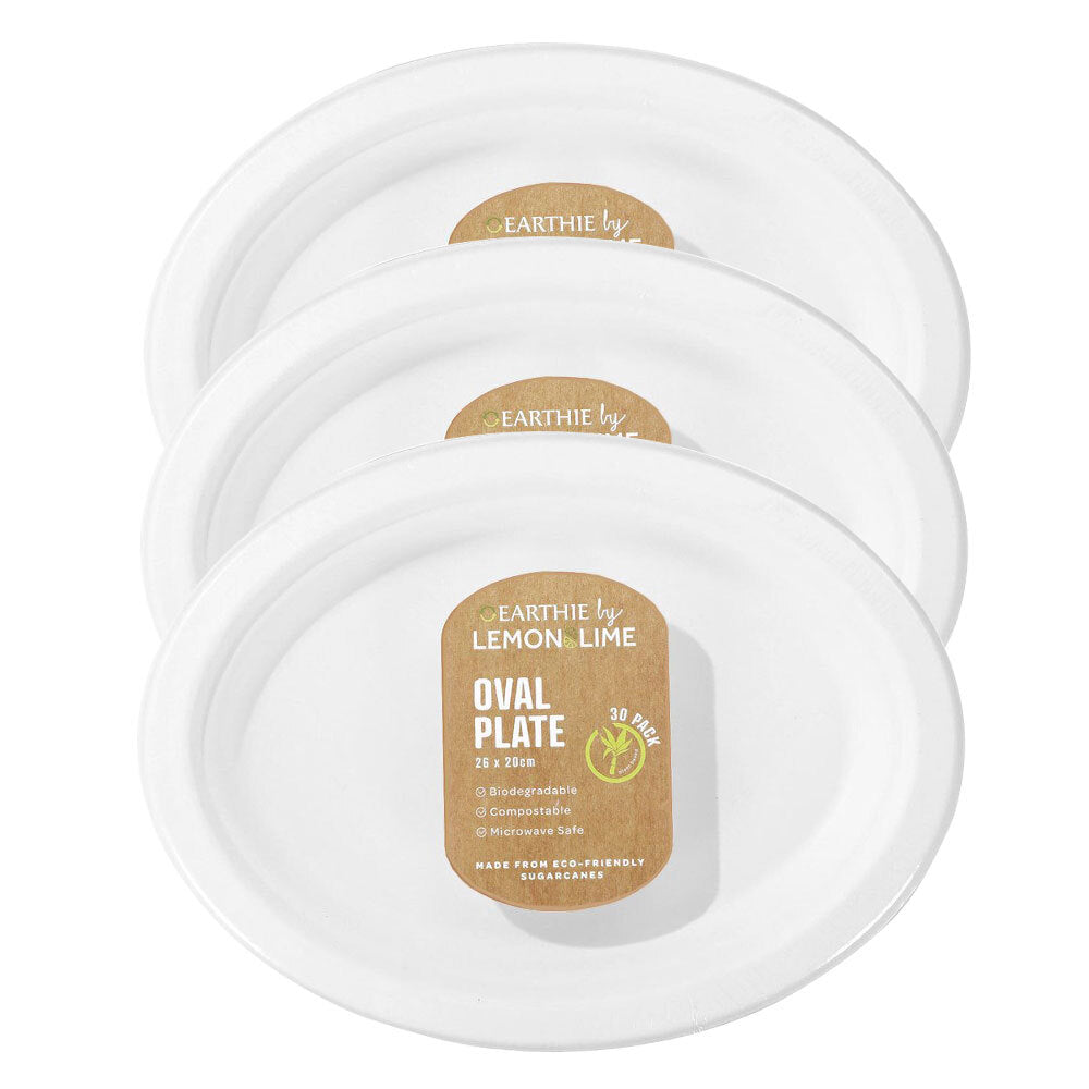 Lemon and Lime Eco/Biodegradable/Compostable Disposable 26cm Oval Plate White (90 Pieces)