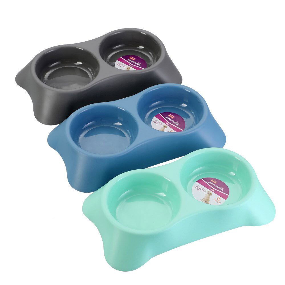 Paws and Claws 31cm Pets/Dogs Round Essentials Dual Bowl/Dishes/Feeders Assort. (3 Pack)
