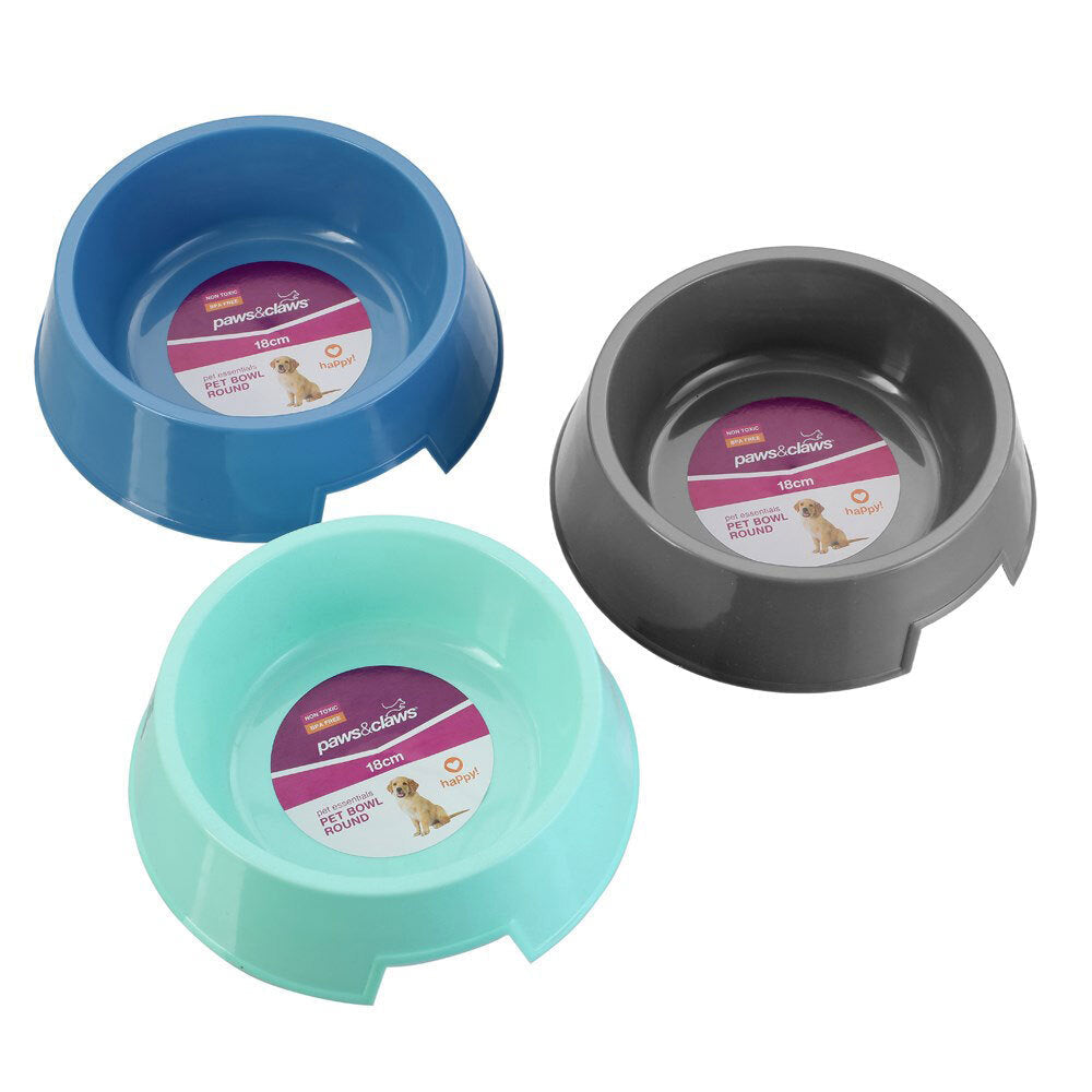 Paws and Claws 18cm Pets/Dogs Round Essentials Single Bowl/Dishes/Feeders Asst. (3 Pack)