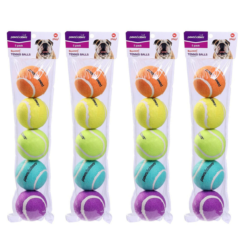 Paws and Claws 6cm Tennis Balls Durable Asstd Colours Solid Dog/Pet/Cat Toy (20 Pack)