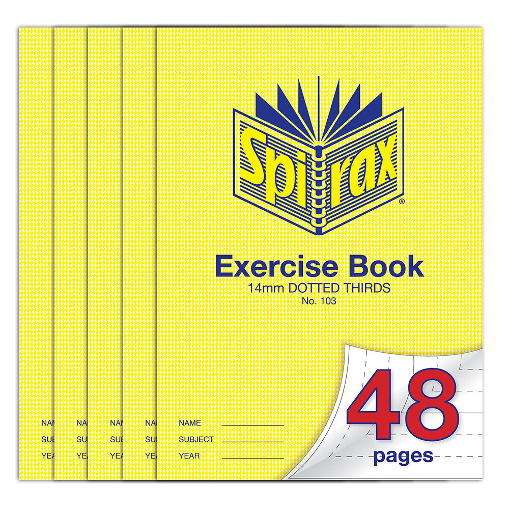 Spirax 70GSM 48 Pages A4 14mm Dotted Third No.103 Exercise Book/Notebook (5 Pack)