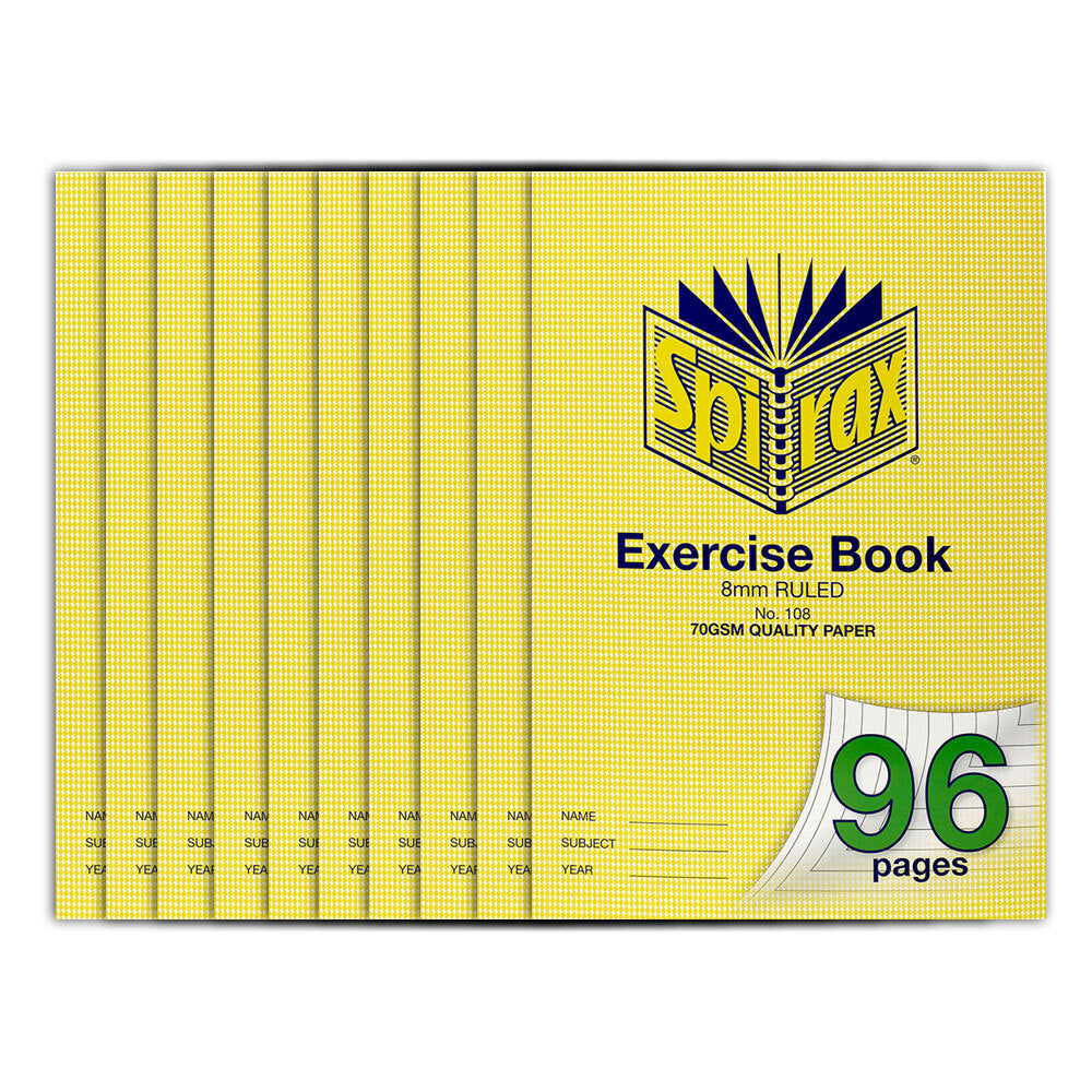 Spirax 70GSM 96 Pages A4 8mm Ruled No.108 Exercise Book School Notebook (10 Pack)