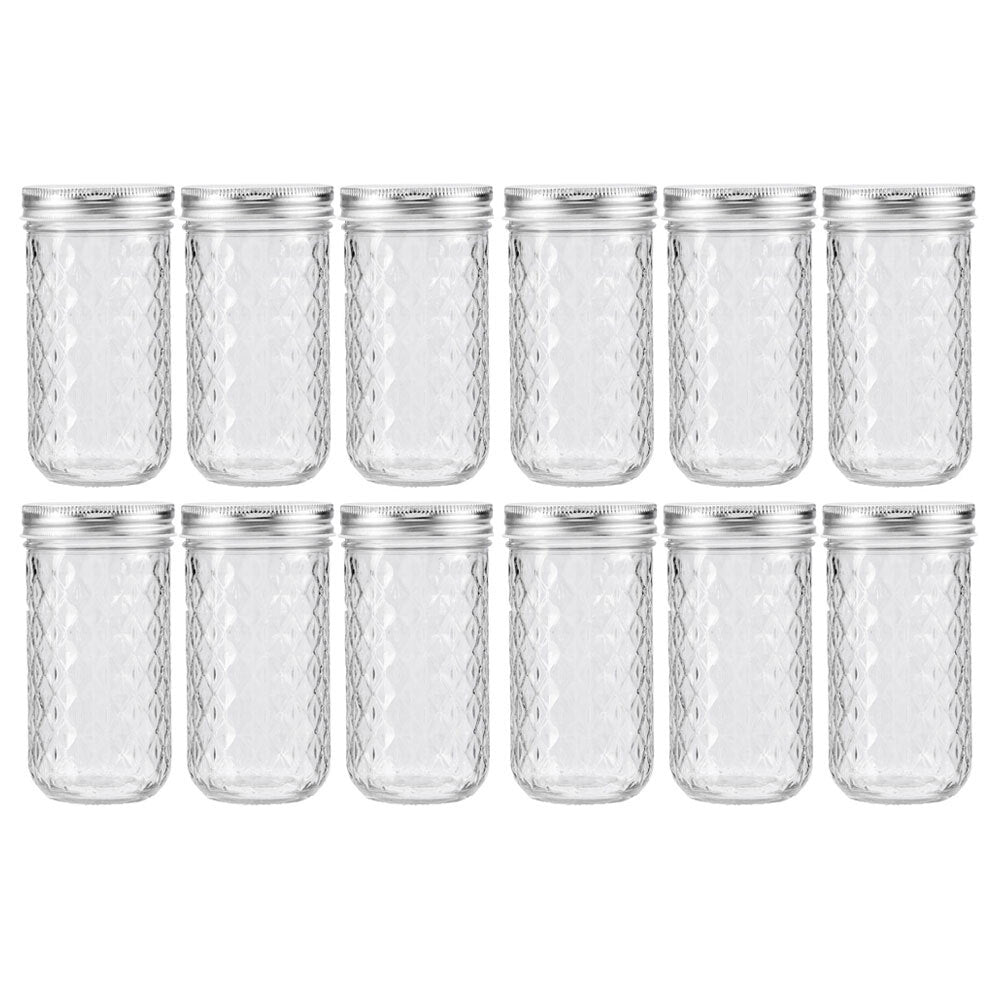 Lemon and Lime 350ml Quilted Glass Conserve Canister Jar Food Storage Clear (12 Pack)