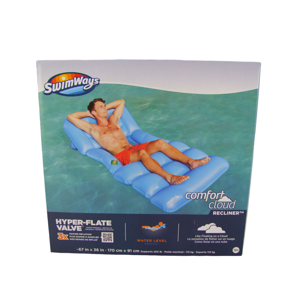 Swimways 170x91cm Comfort Cloud Recliner Inflatable Floating Pool Bed Raft