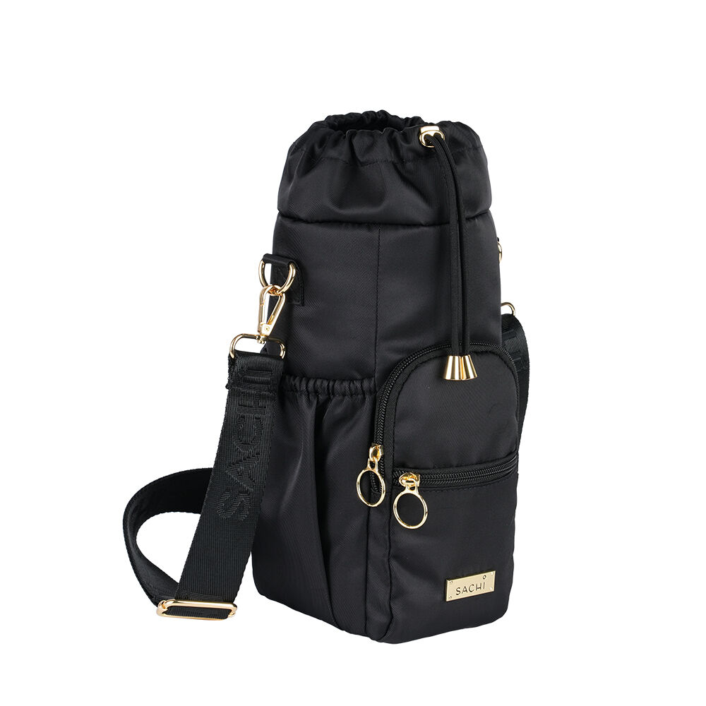 Sachi Black Deluxe Crossbody Insulated Bottle Bag w/ Adjustable Strap — image 2