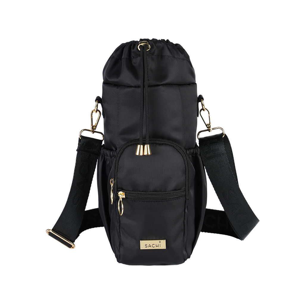 Sachi Black Deluxe Crossbody Insulated Bottle Bag w/ Adjustable Strap