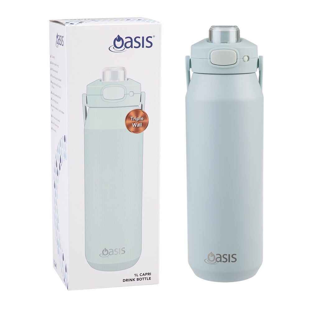 Oasis 1L Sea Mist Ceramic Stainless Steel Insulated Capri Drink Bottle w/ Lid