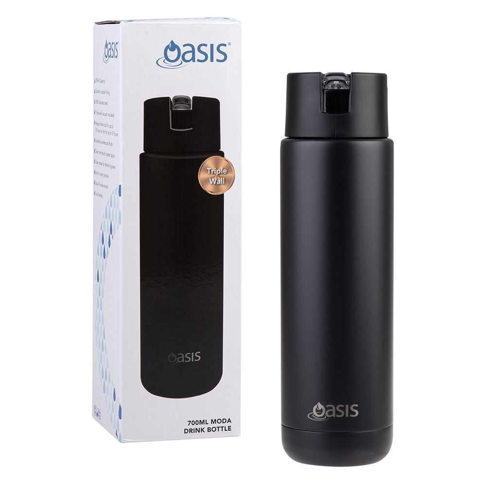 Oasis 700ml Black Ceramic Lined Stainless Steel Insulated Moda Drink Bottle