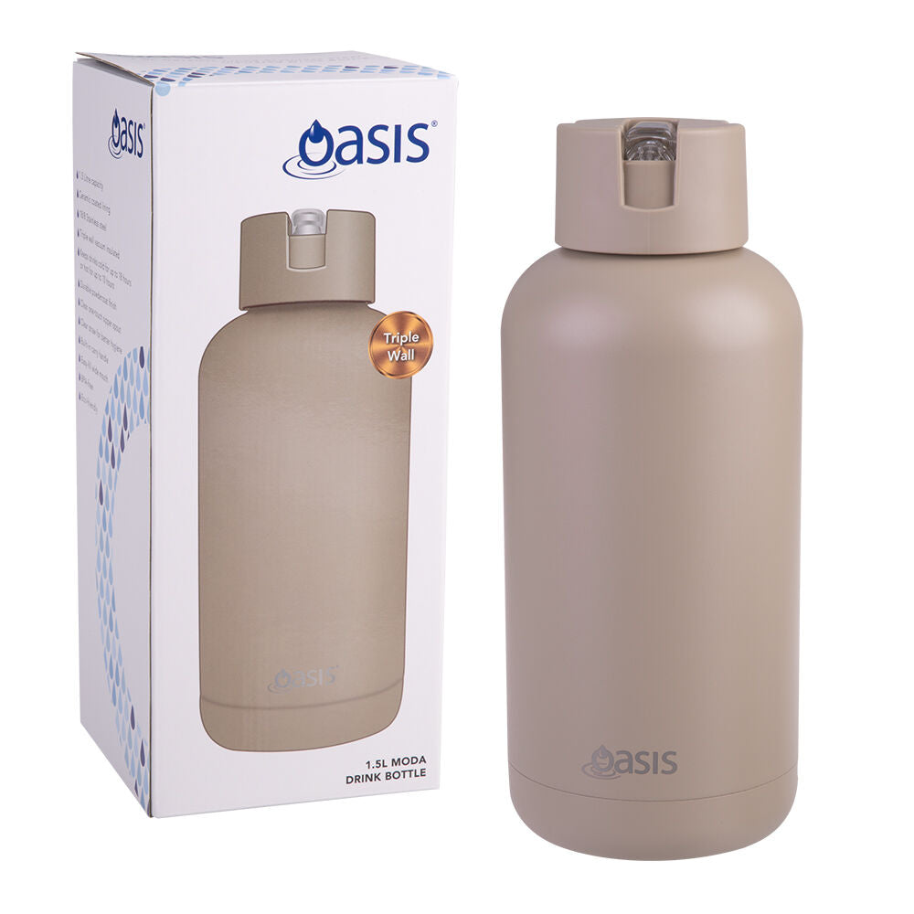 Oasis 1.5L Latte Ceramic Lined Stainless Steel Insulated Moda Drink Bottle