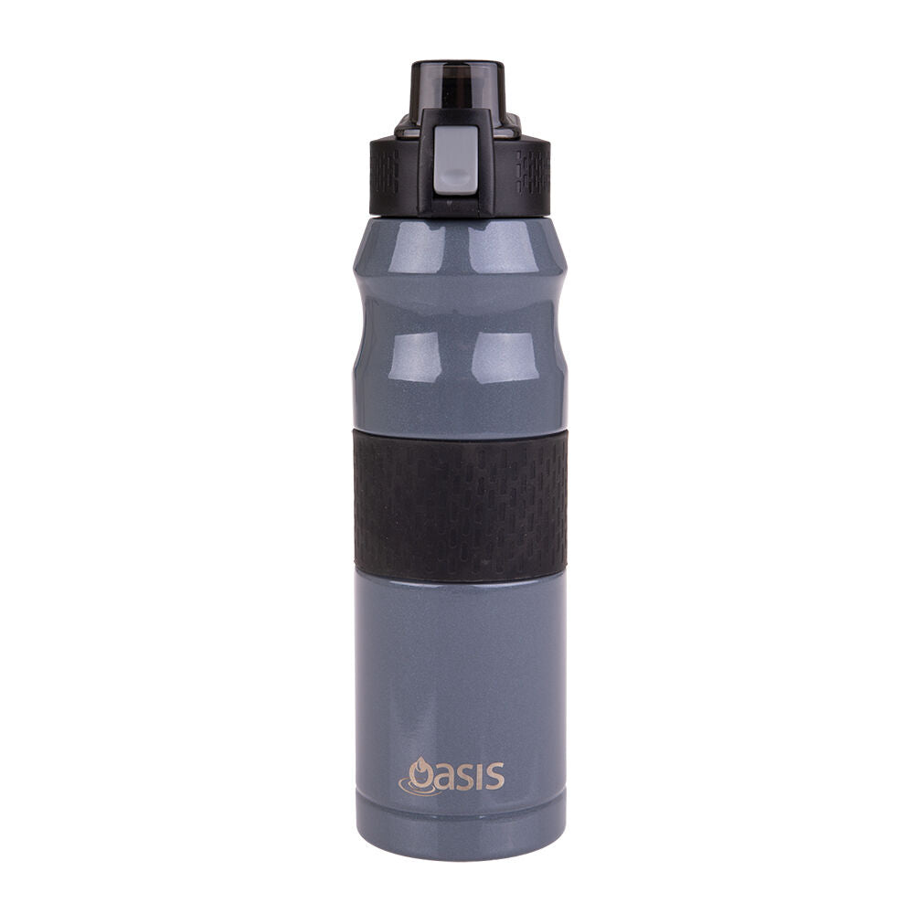 Oasis Stainless Steel Insulated Flip-Top Sports Bottle 600ml Charcoal Grey (2 Pack) — image 2