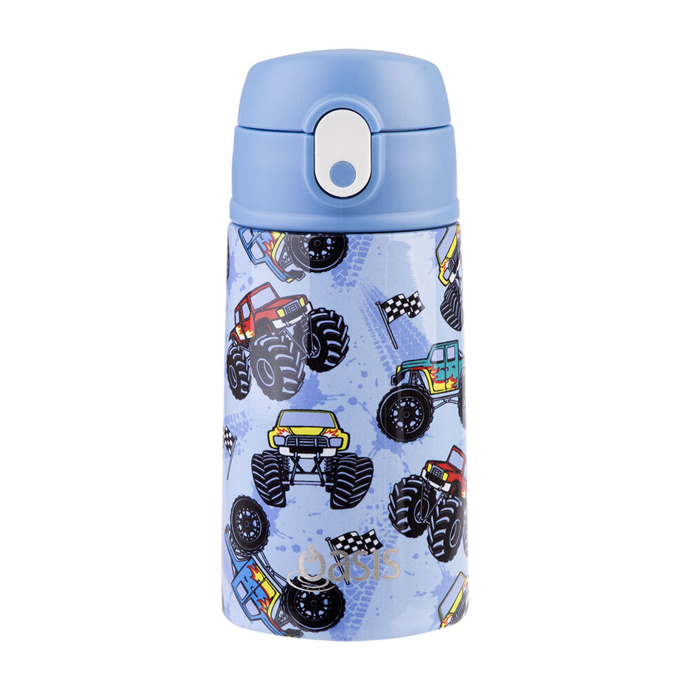 Oasis 400ml Monster Trucks Stainless Steel Insulated Kids Drink Bottle w/ Straw