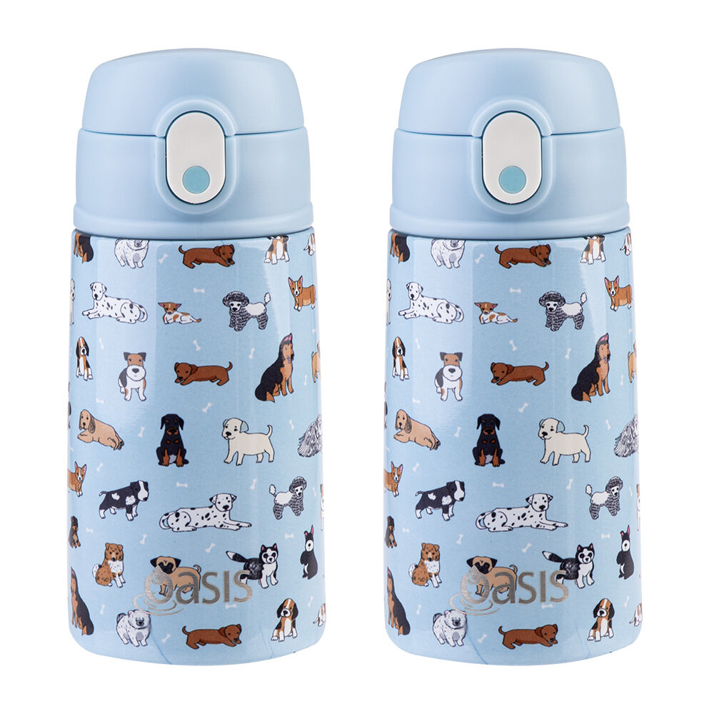 Oasis Stainless Steel Insulated Kids Drink Bottle w/ Straw 400ml Puppy Dogs (2 Pack)