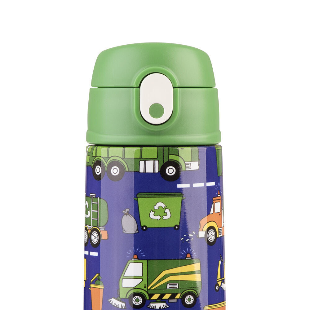 Oasis 550ml Garbage Trucks Stainless Steel Insulated Kids Drink Bottle w/Straw