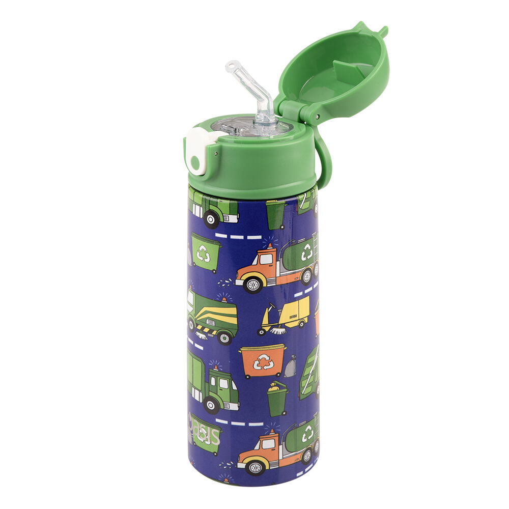 Oasis Stainless Steel Kids Drink Bottle w/Straw 550ml Garbage Trucks (2 Pack) — image 2