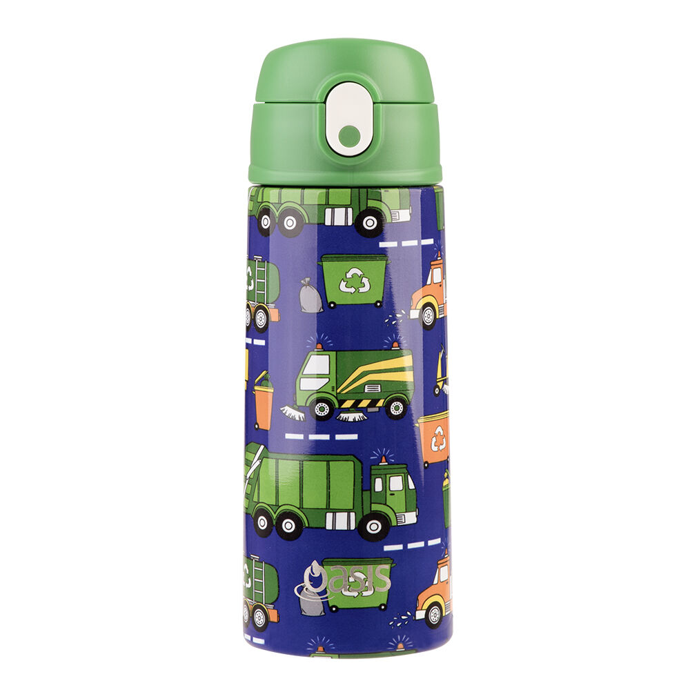 Oasis Stainless Steel Kids Drink Bottle w/Straw 550ml Garbage Trucks (2 Pack)