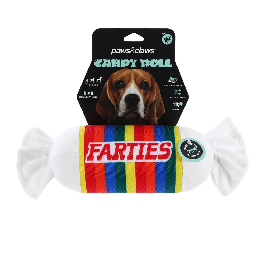 Paws and Claws 28cm Candy Roll Oxford Toy Farties w/ Squeaker Dog/Pet Pro Bite (2 Pack) — image 2