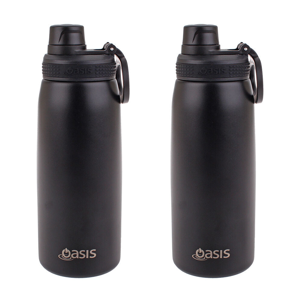 Oasis Stainless Steel Insulated Sports Bottle w/ Screw Cap 780ml Black (2 Pack)