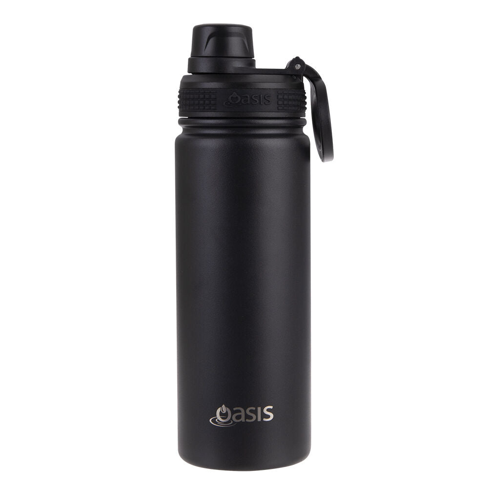 Oasis 550ml Black Stainless Steel Insulated Challenger Sports Bottle w/Cap