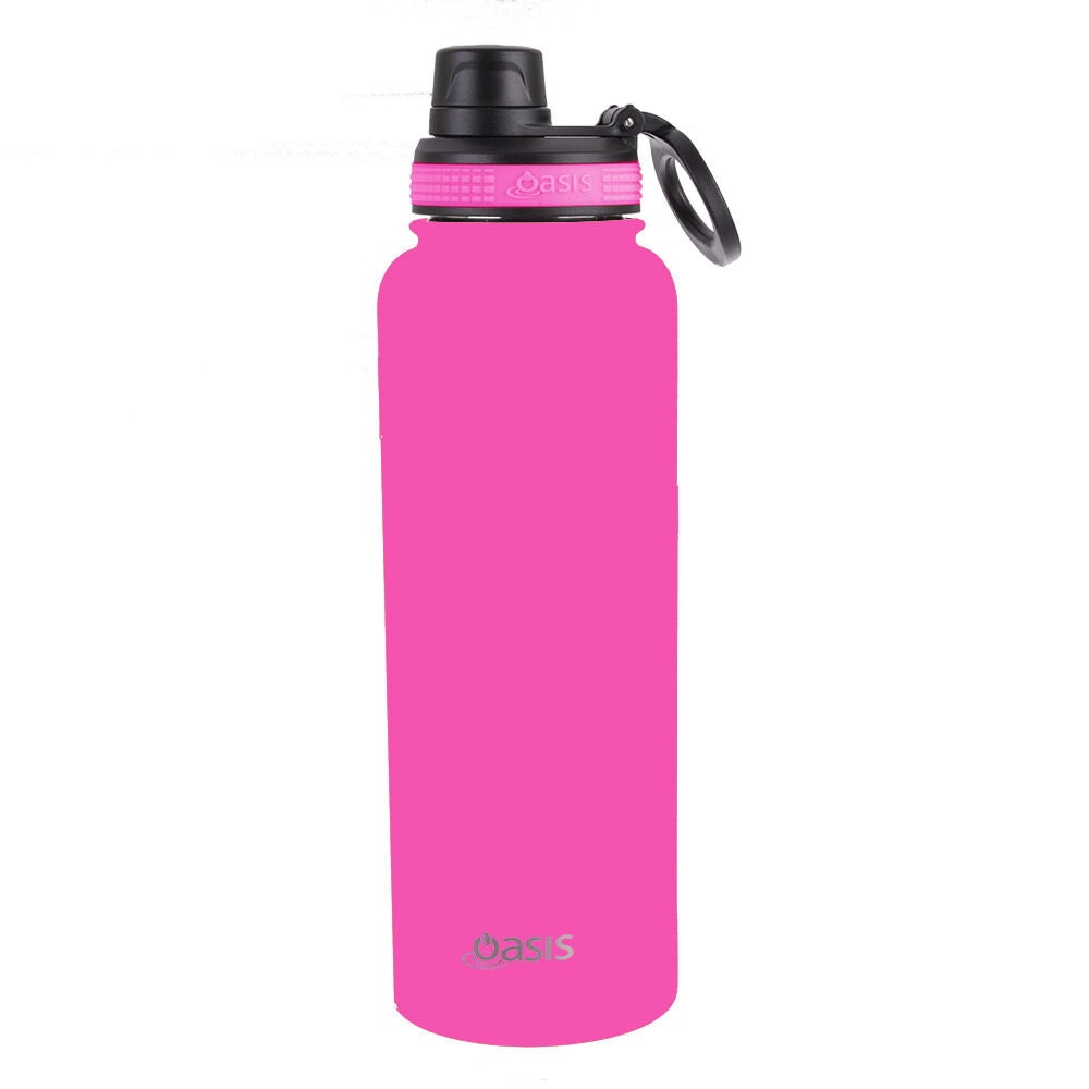 Oasis 1.1L Neon Pink Stainless Steel Insulated Challenger Sports Bottle w/ Cap
