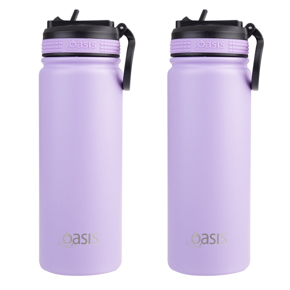 Oasis Stainless Steel Challenger Sports Drink Bottle 550ml Lavender (2 Pack)