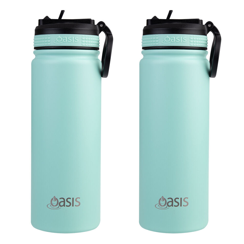 Oasis Stainless Steel Insulated Challenger Sports Drink Bottle 550ml Mint (2 Pack)