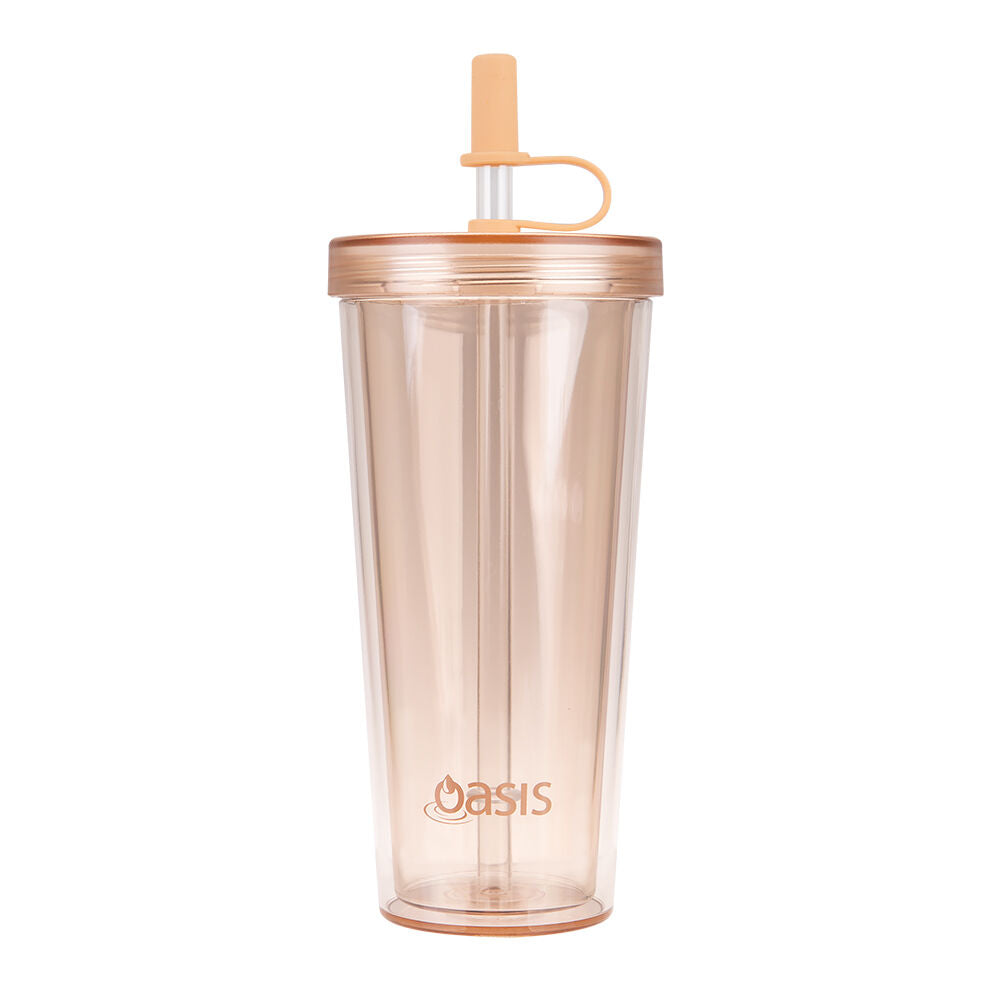 Oasis Reusable Tall Smoothie Tumbler w/ Straw Double Walled 520ml Peach (2 Pack) — image 2
