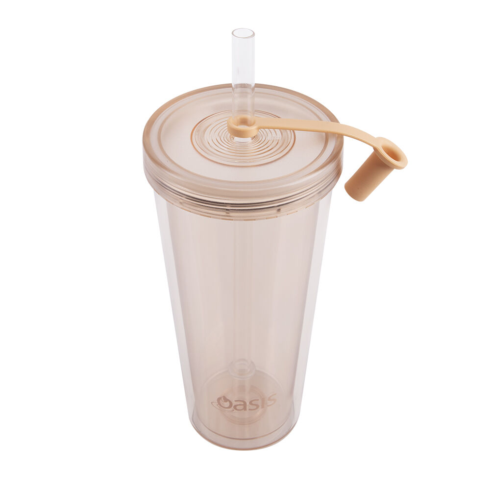 Oasis 520ml Peach Reusable Tall Smoothie Tumbler w/ Straw Double Walled — image 3