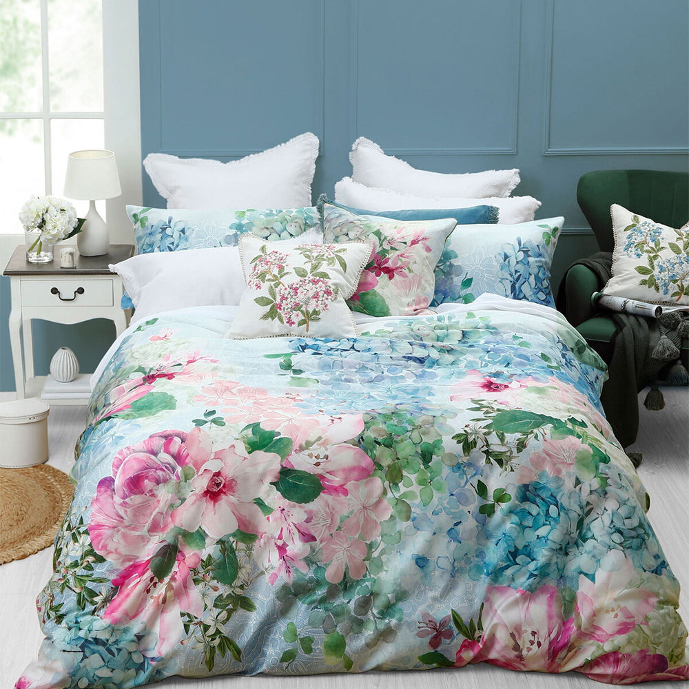 MM Linen Delf Super King Bed Quilt Cover Set 270x240cm Cotton w/Pillowcase