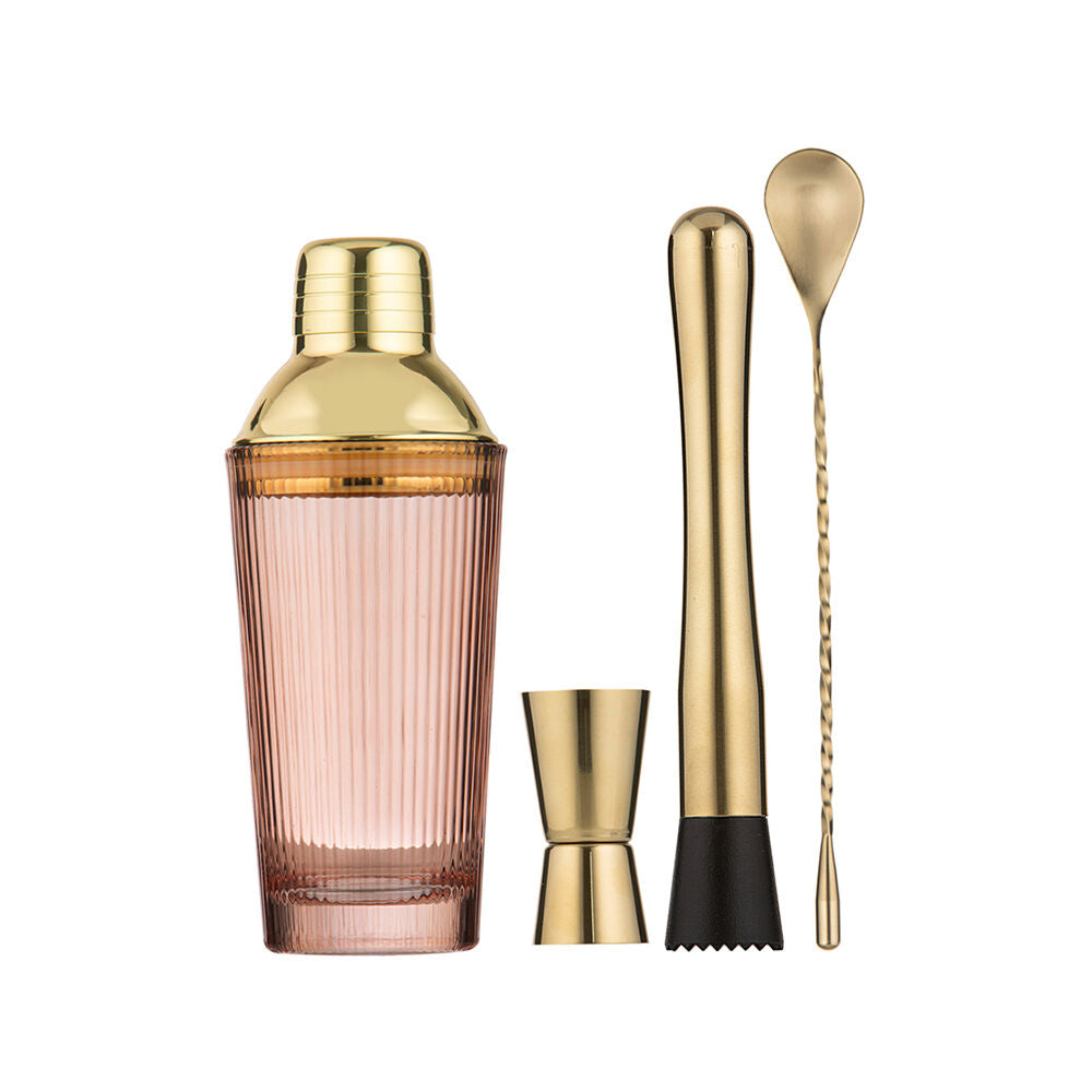 Tempa Cyrus Thin Ribbed Cocktail Drink Making Set (4 Pieces) — Blush Pink