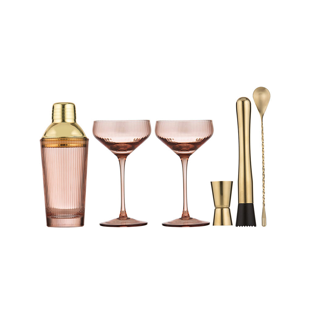 Tempa Cyrus Ultimate Thin Ribbed Cocktail Drink Making Set Blush Pink (6 Pieces)