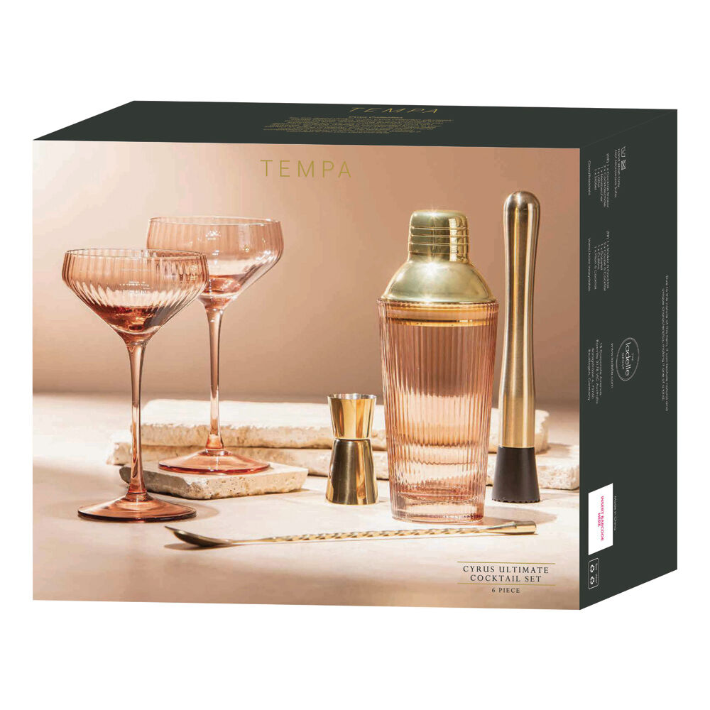 Tempa Cyrus Ultimate Thin Ribbed Cocktail Drink Making Set Blush Pink (6 Pieces) — image 3