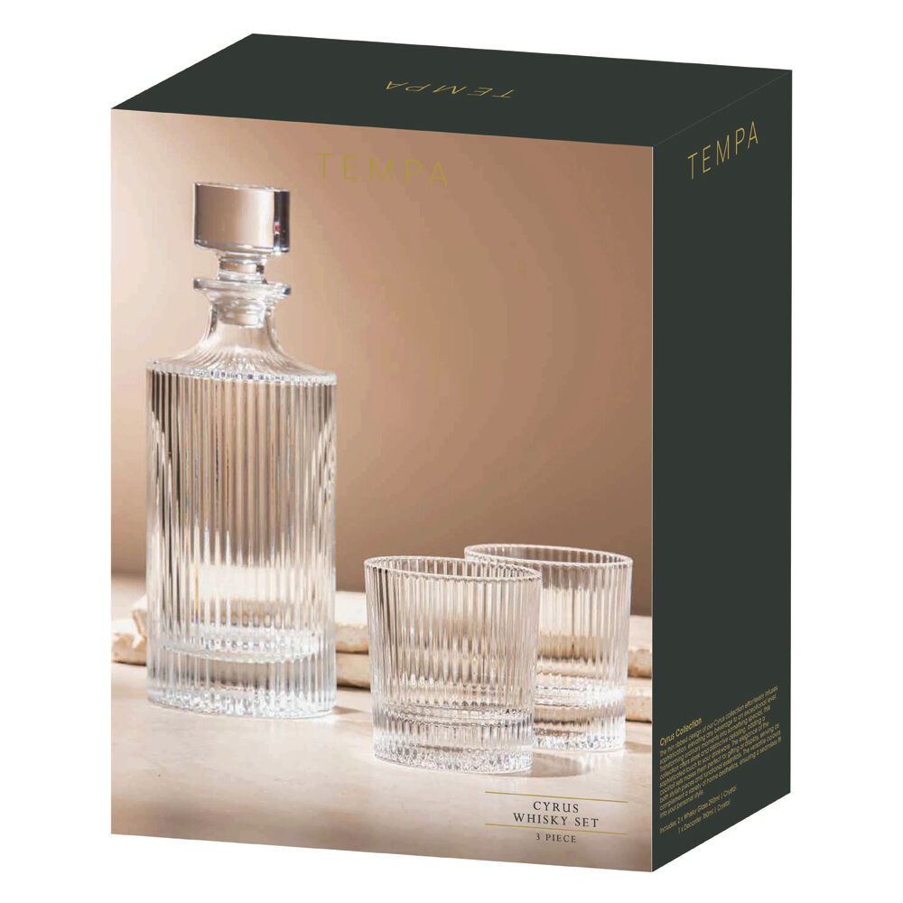 Tempa Cyrus Thin Ribbed Whisky Decanter & Glasses Set Clear (3 Pieces) — image 3