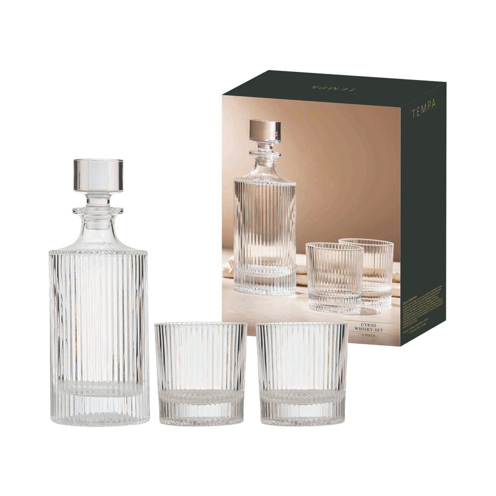 Tempa Cyrus Thin Ribbed Whisky Decanter & Glasses Set Clear (3 Pieces) — image 2