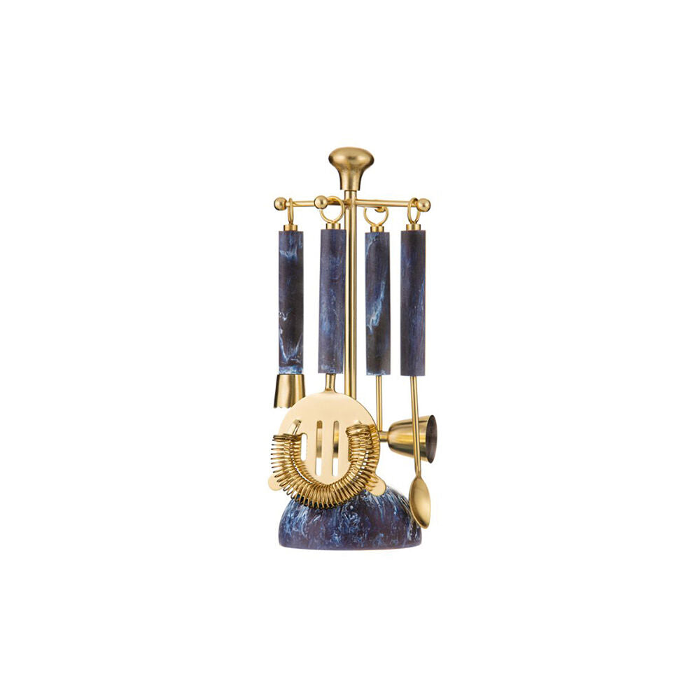 Tempa Bennett Marble Finish Resin Barware Tools Set Blue/Gold (5 Pieces)