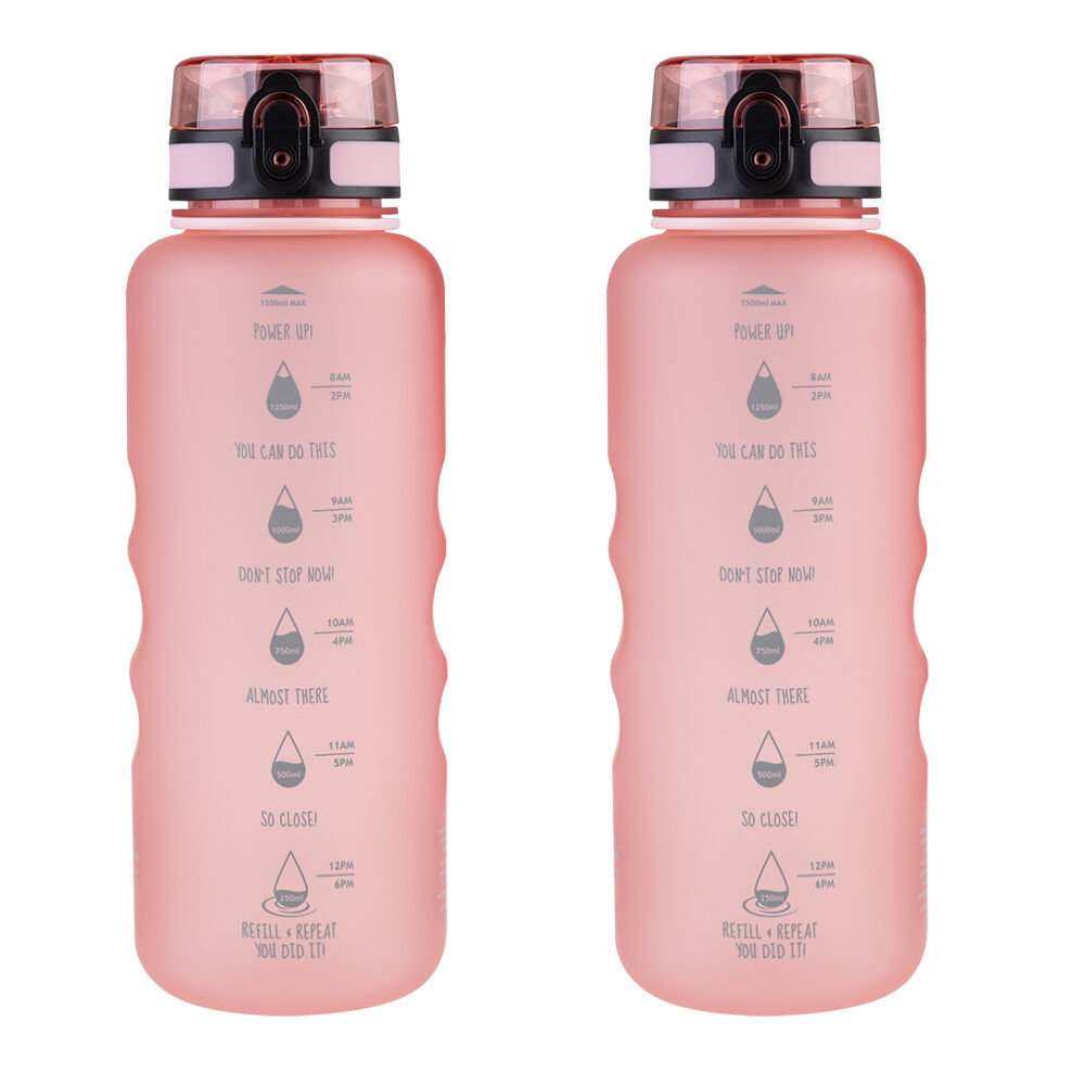 Oasis Tritan Motivational Sports Water Drinking Bottle 1.5L Glow Pink (2 Pack)