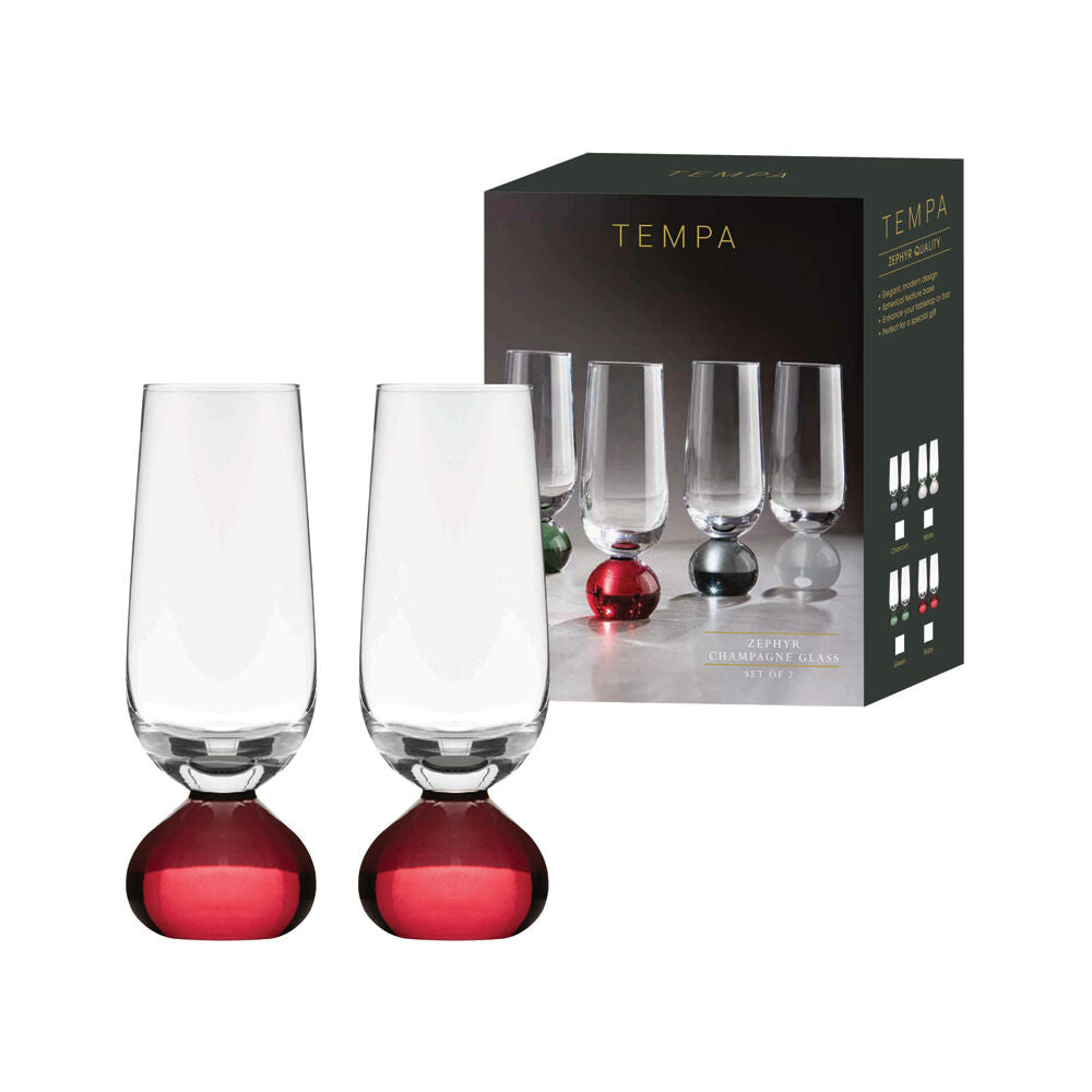 Tempa Zephyr Spherical Champagne Flute Drinking Glasses Set 17cm Ruby Red (2 Pieces) — image 2