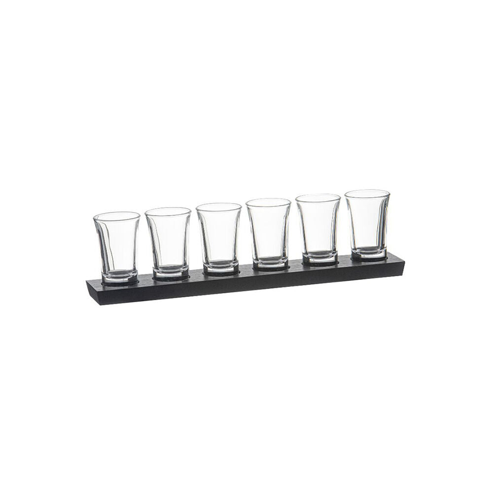 Tempa Harvey Wooden Shot Glass Tasting Flight 30.5cm Clear/Black (7 Pieces)