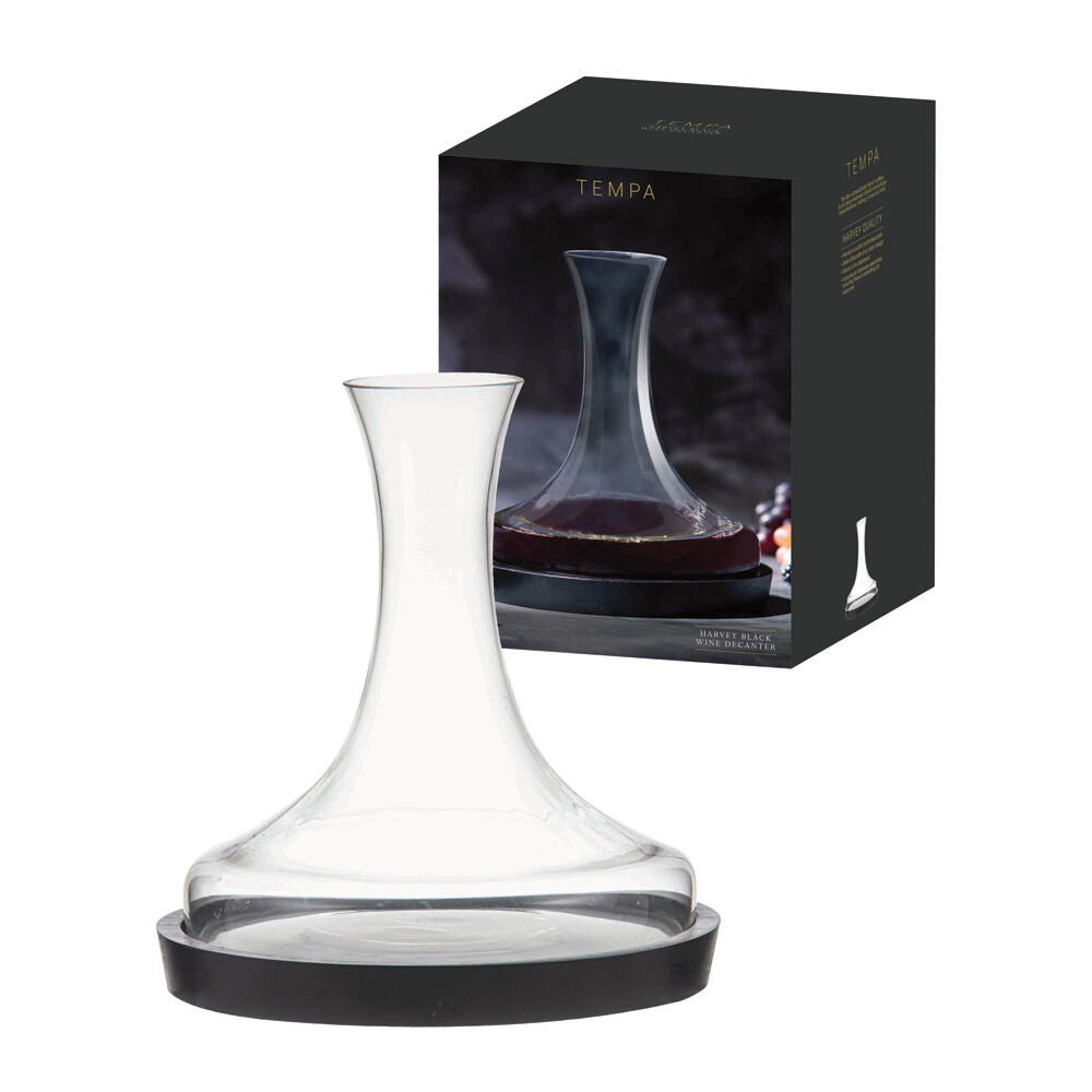 Tempa Clear/Black Harvey Round Wine Drink Decanter w/ Wooden Base — image 2