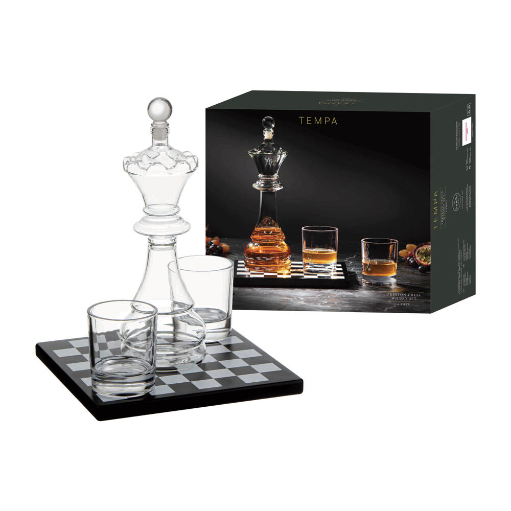 Tempa Clear/Black Preston Chess Whisky Decanter & Glasses Bar Set — image 2
