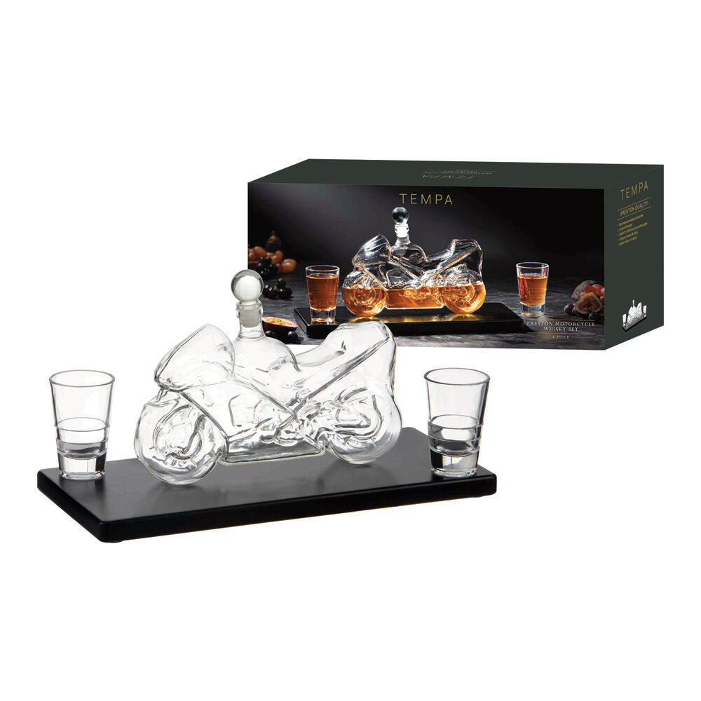 Tempa Clear/Black Preston Motorcycle Whisky Decanter & Glasses Bar Set — image 2