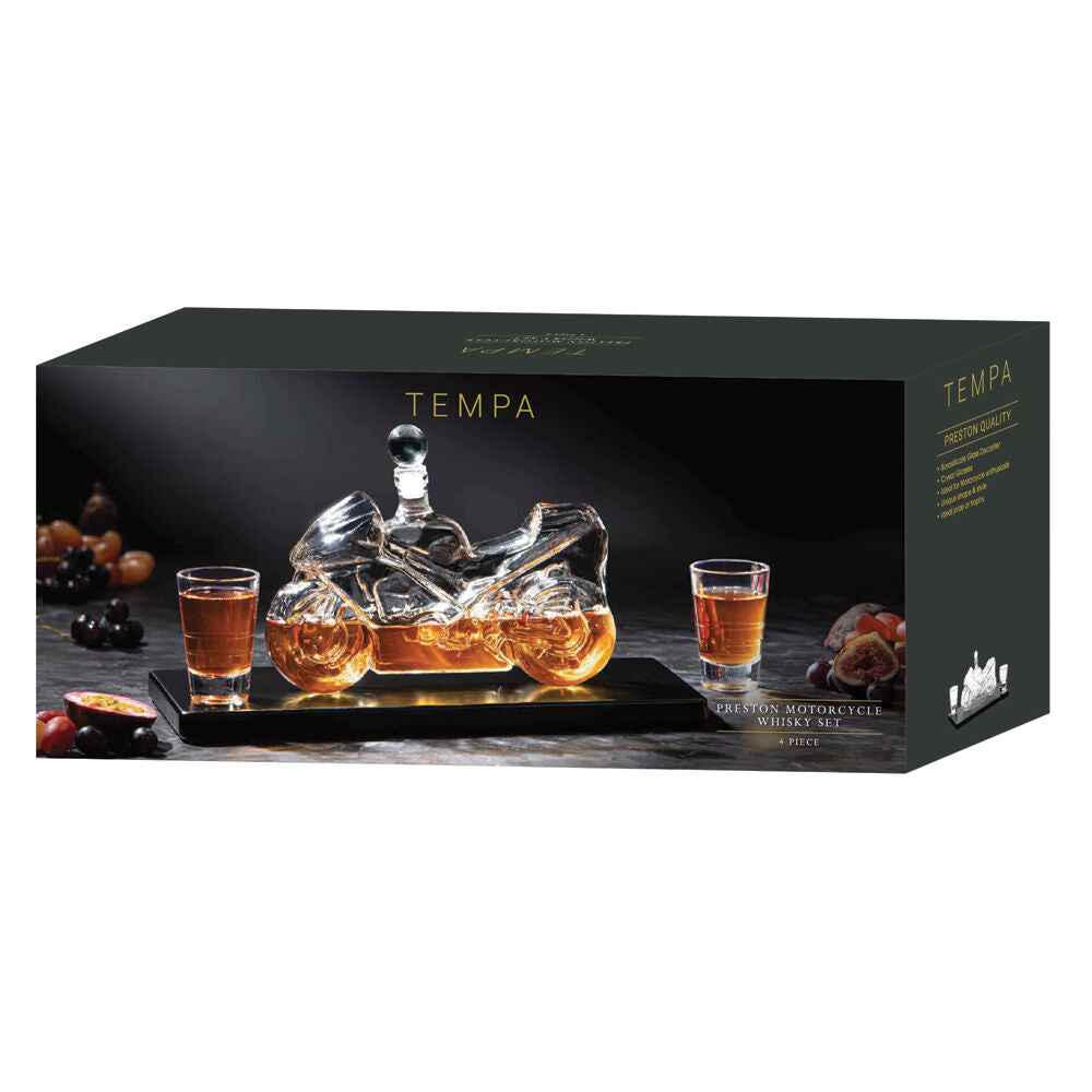 Tempa Clear/Black Preston Motorcycle Whisky Decanter & Glasses Bar Set — image 3