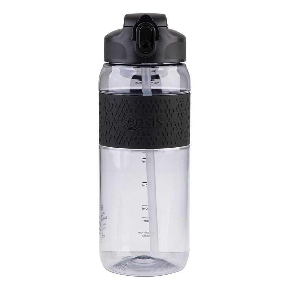 Oasis 800ml Carbon Black Tritan Sports Silicone Grip Drink Bottle w/ Sipper