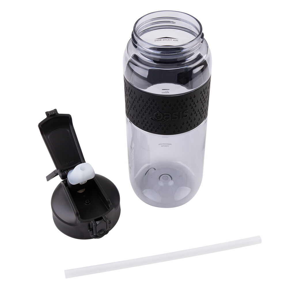Oasis 800ml Carbon Black Tritan Sports Silicone Grip Drink Bottle w/ Sipper — image 6