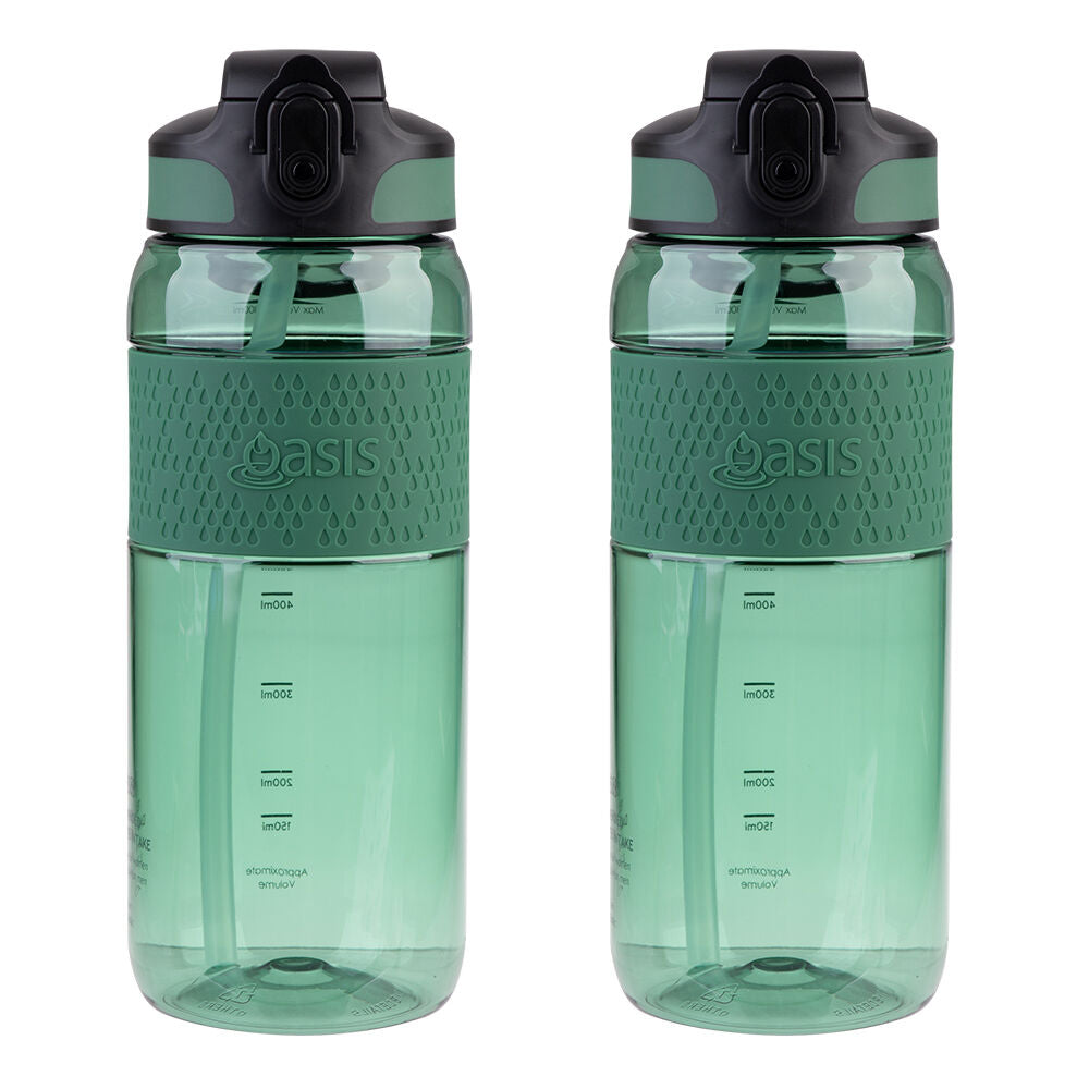 Oasis Tritan Sports Silicone Grip Drink Bottle w/ Sipper 800ml Forest Green (2 Pack)
