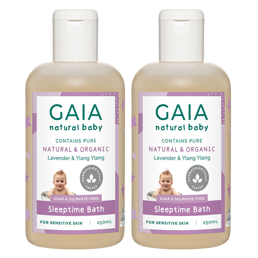 Gaia 2x250ml Pure Organic Sleeptime Bath Vegan Friendly for Baby Kids Toddlers (2 Pack)