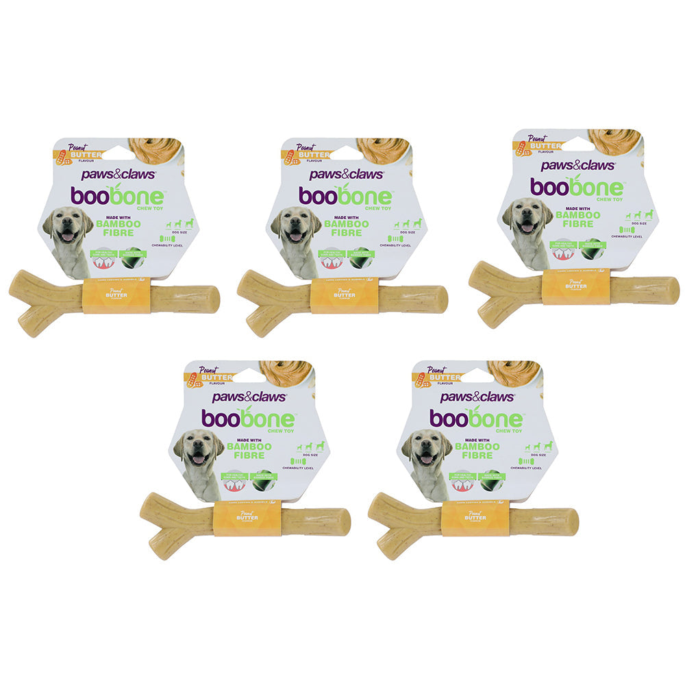 Paws and Claws BooBone 18.5cm Bamboo Fibre Bone Dog Chew Treat/Toy Peanut Butter (5 Pack)