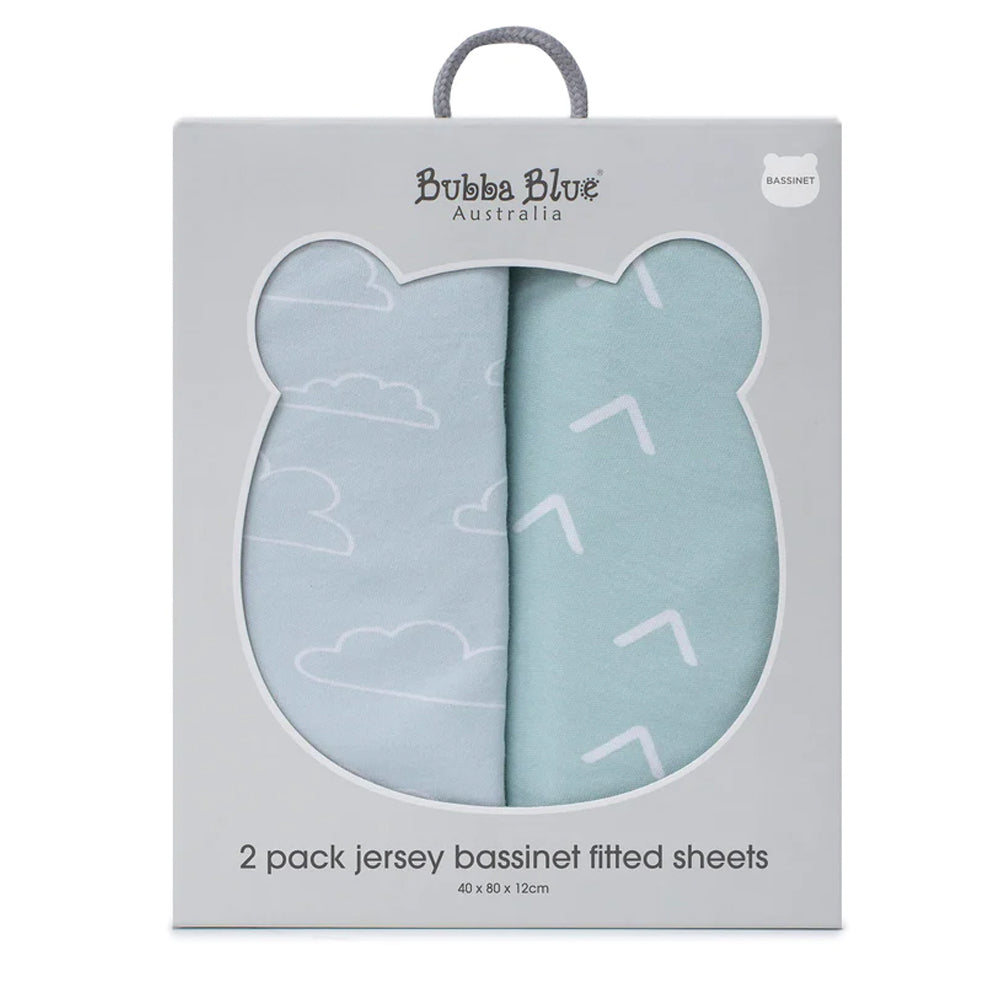 Bubba Blue 40x80cm Nordic Bassinet Jersey Fitted Sheet 0-12m Dusty Sky/Mint (2 Pack)
