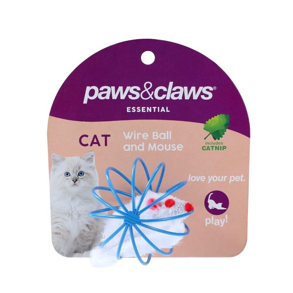 Paws and Claws 6cm Wire Ball & Mouse Catnip Interactive/PlayingToy Pet/ Blue (3 Pack) — image 2